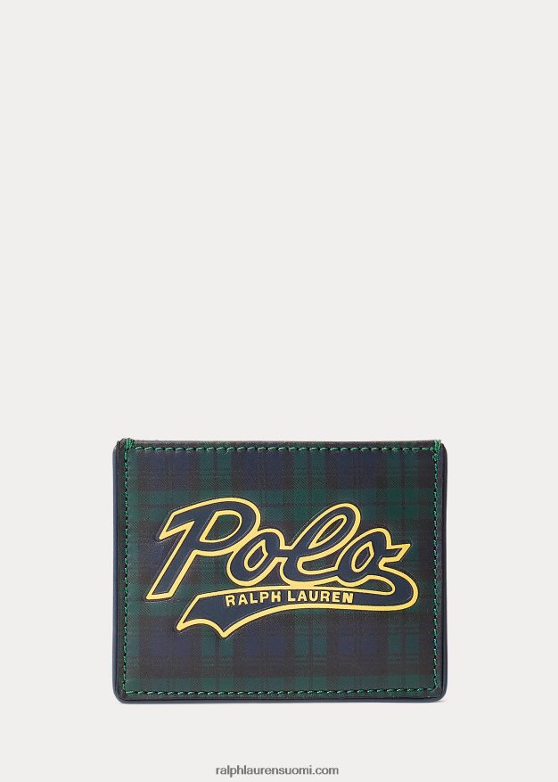 Ralph Lauren miehet raidallinen logo nahkainen korttikotelo 0Z24ZR2764 metsänvihreä/laivasto