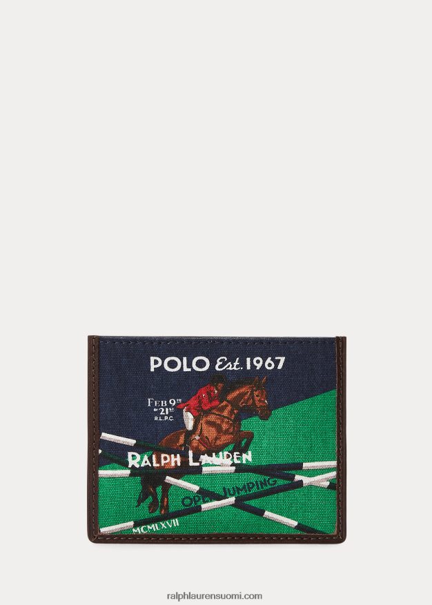 Ralph Lauren miehet ratsastuskangas ja nahkainen korttikotelo 0Z24ZR2422 newportin laivasto