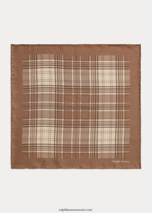 Ralph Lauren miehet ruudullinen kashmir-silkki tasku neliö 0Z24ZR8932 rusketus moni