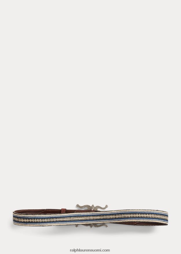 Ralph Lauren miehet käsinkudottu jacquard- ja nahkavyö 0Z24ZR2229 kerma moni/ruskea