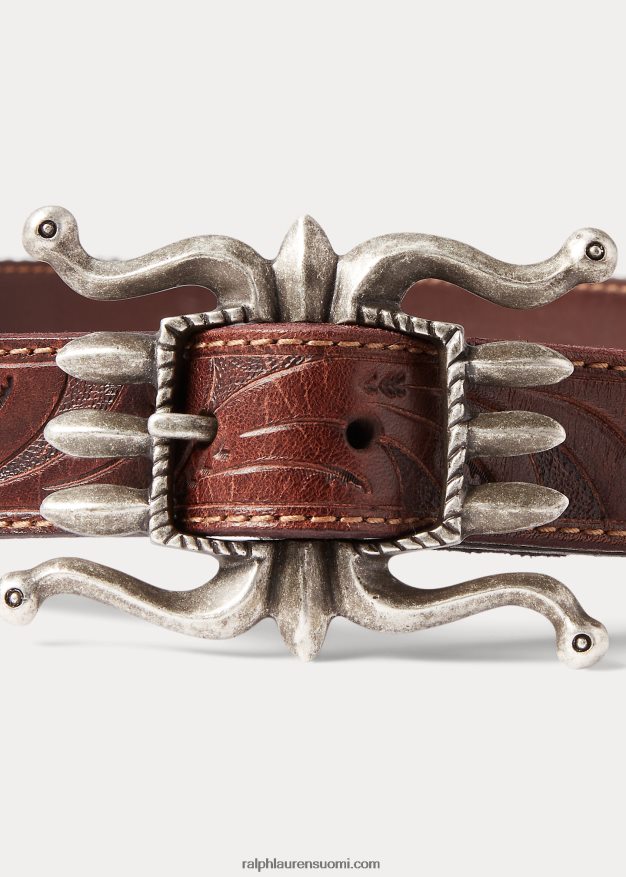Ralph Lauren miehet käsinkudottu jacquard- ja nahkavyö 0Z24ZR2229 kerma moni/ruskea