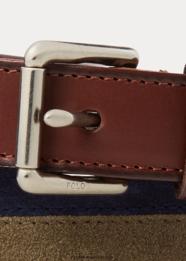 Ralph Lauren miehet kaksivärinen mokkanahka vyö 0Z24ZR2420 laivastonsininen/vihreä