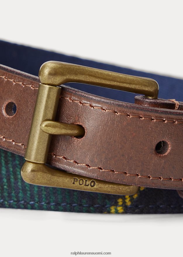 Ralph Lauren miehet nahkaverhoilu tartaanivyö 0Z24ZR8754 punainen multi