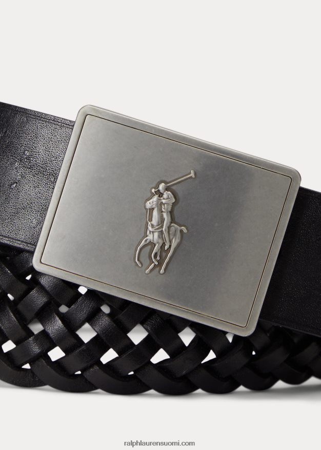 Ralph Lauren miehet poniplaketilla punottu nahkavyö 0Z24ZR2407 musta