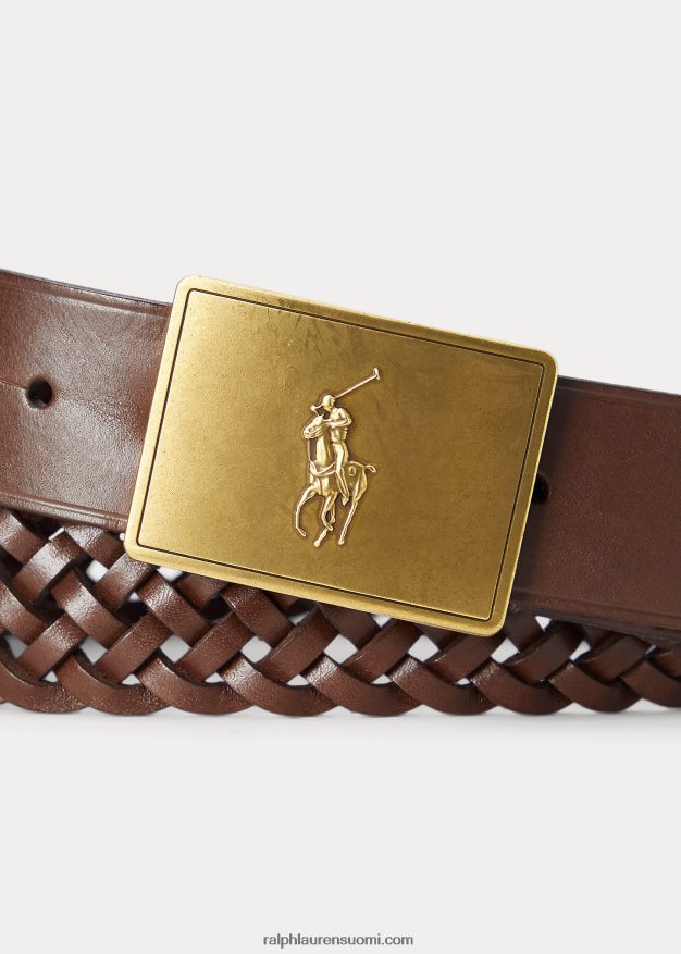 Ralph Lauren miehet poniplaketilla punottu nahkavyö 0Z24ZR2408 ruskea