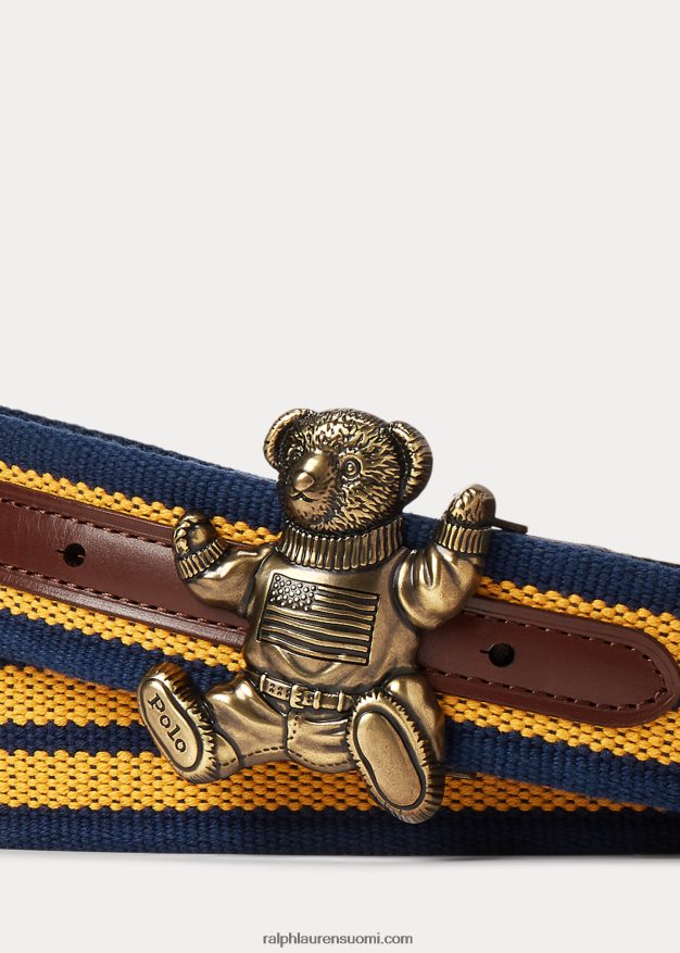 Ralph Lauren miehet poolokarhun raidallinen vyö 0Z24ZR2337 laivasto/kulta