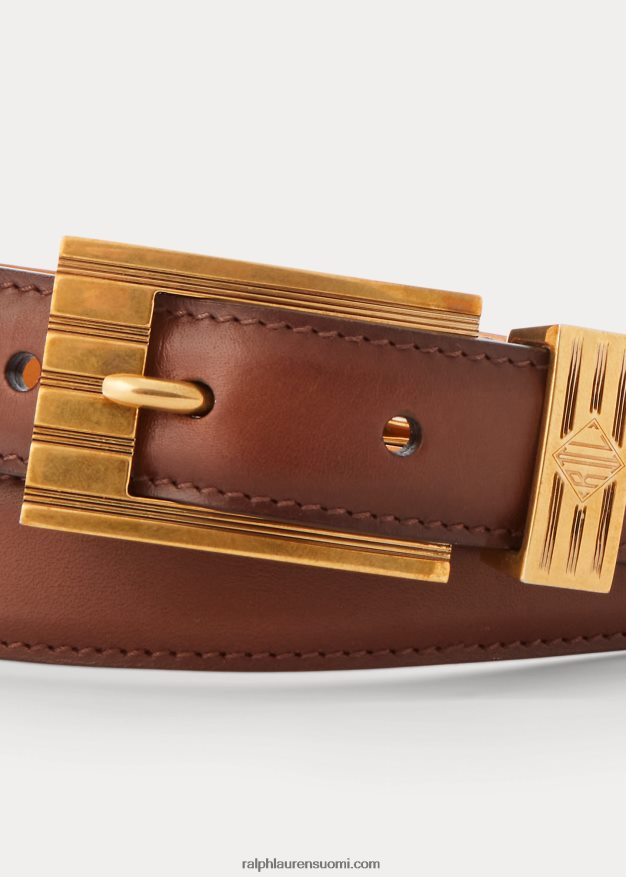 Ralph Lauren miehet uurrettu solki kiillotettu nahkavyö 0Z24ZR8925 kastanja