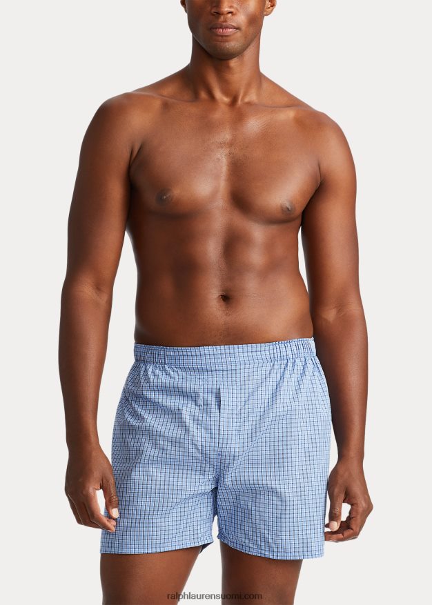 Ralph Lauren miehet klassinen kudottu puuvillaboksi, 3 kpl 0Z24ZR1442 laivasto raita/muller-ruudullinen