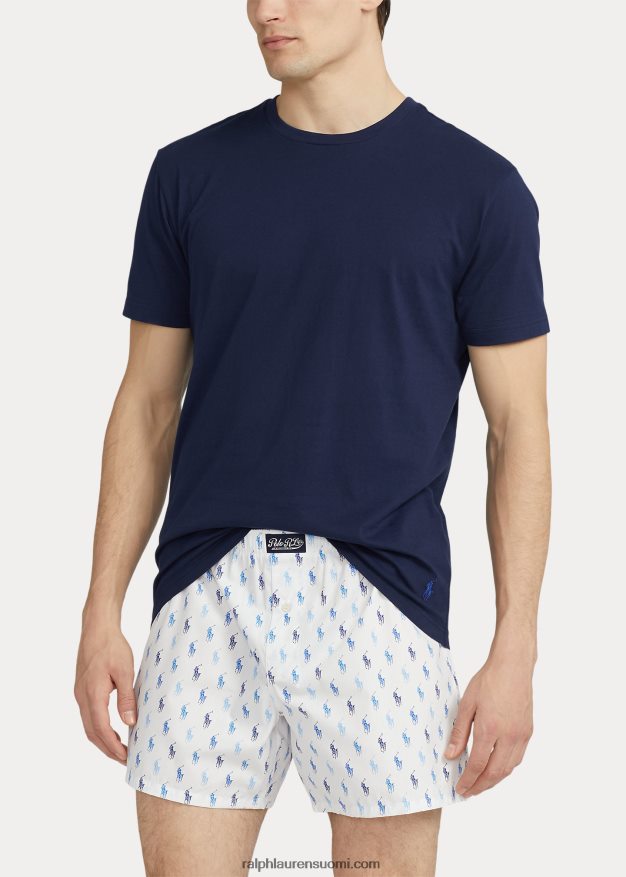 Ralph Lauren miehet puuvillainen crewneck & allover poni boxer setti 0Z24ZR634 valkoinen/sininen riviera laivasto