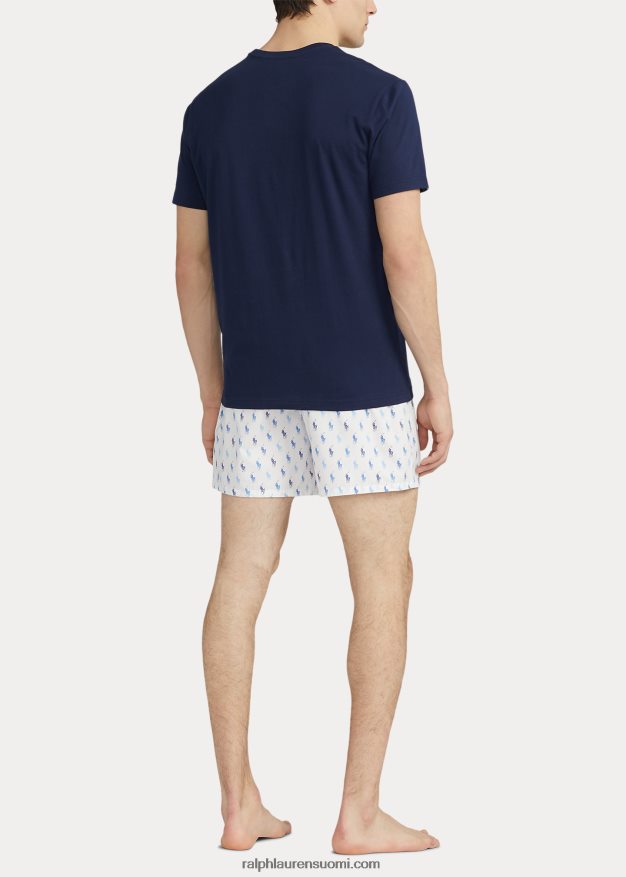 Ralph Lauren miehet puuvillainen crewneck & allover poni boxer setti 0Z24ZR634 valkoinen/sininen riviera laivasto