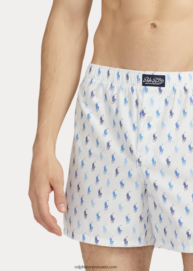 Ralph Lauren miehet puuvillainen crewneck & allover poni boxer setti 0Z24ZR634 valkoinen/sininen riviera laivasto