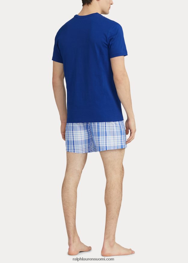 Ralph Lauren miehet puuvillainen crewneck & ruudullinen boxer setti 0Z24ZR874 ruudullinen laivasto/heritage royal