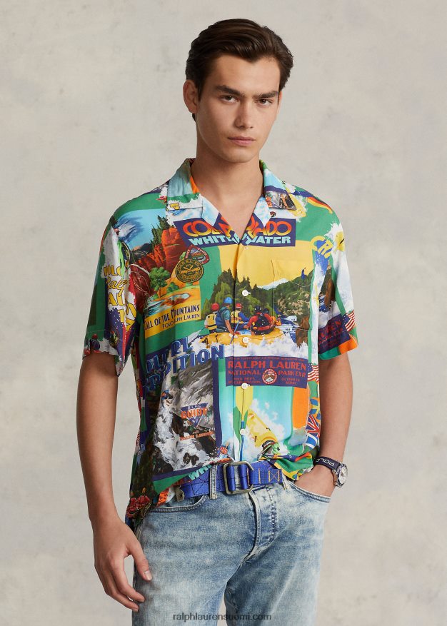 Ralph Lauren miehet Klassinen kajakkikuvioinen leiripaita 0Z24ZR714 kajakkiretkikunta