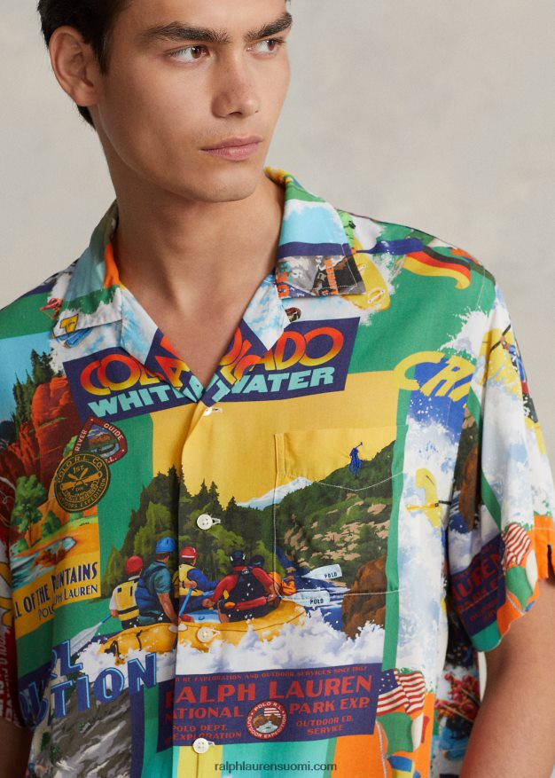 Ralph Lauren miehet Klassinen kajakkikuvioinen leiripaita 0Z24ZR714 kajakkiretkikunta