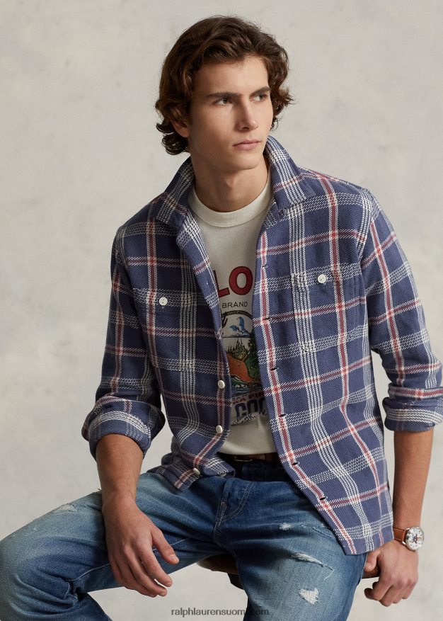 Ralph Lauren miehet Klassinen ruudullinen flanellipaita 0Z24ZR8465 laivastonsininen / luonnonvalkoinen monitoimi