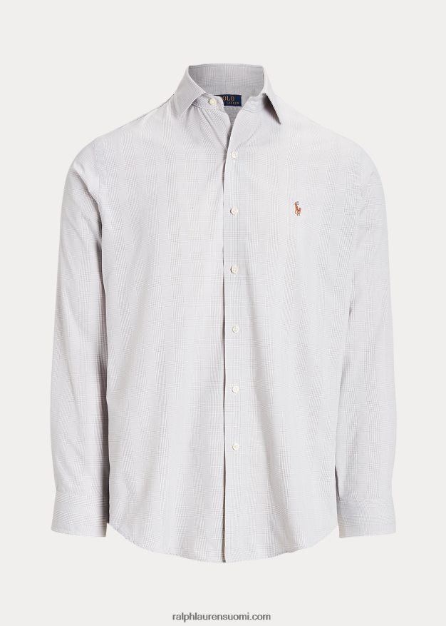 Ralph Lauren miehet Klassisen istuvuuden ruudullinen suorituspaita 0Z24ZR8487 harmaa sumu/valkoinen