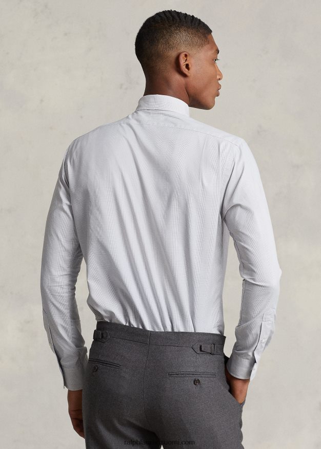 Ralph Lauren miehet Klassisen istuvuuden ruudullinen suorituspaita 0Z24ZR8487 harmaa sumu/valkoinen
