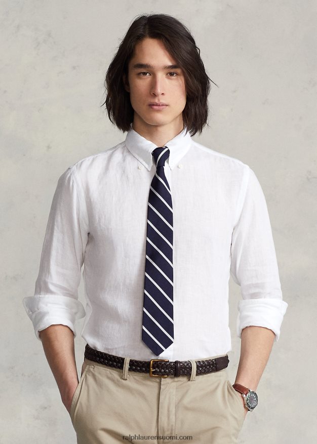 Ralph Lauren miehet custom fit pellava chambray paita 0Z24ZR964 valkoinen