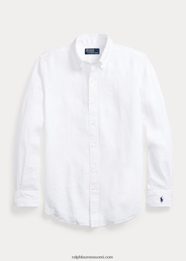 Ralph Lauren miehet custom fit pellava chambray paita 0Z24ZR964 valkoinen