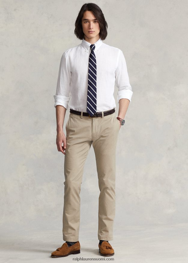 Ralph Lauren miehet custom fit pellava chambray paita 0Z24ZR964 valkoinen