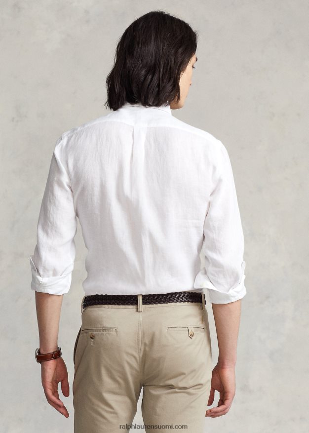 Ralph Lauren miehet custom fit pellava chambray paita 0Z24ZR964 valkoinen