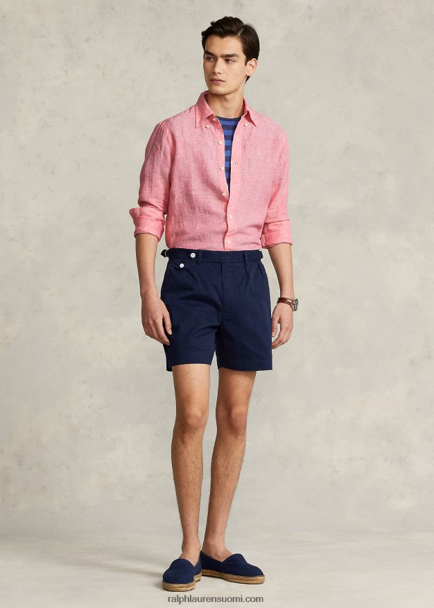 Ralph Lauren miehet custom fit pellava chambray paita 0Z24ZR965 rauhallinen koralli/valkoinen