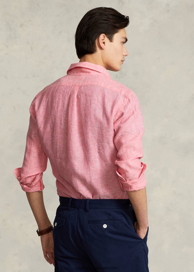 Ralph Lauren miehet custom fit pellava chambray paita 0Z24ZR965 rauhallinen koralli/valkoinen