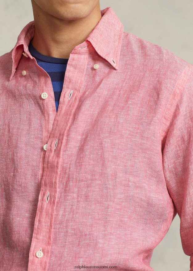 Ralph Lauren miehet custom fit pellava chambray paita 0Z24ZR965 rauhallinen koralli/valkoinen