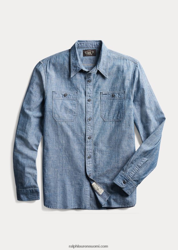 Ralph Lauren miehet indigo chambray työpaita 0Z24ZR1729 huuhtele