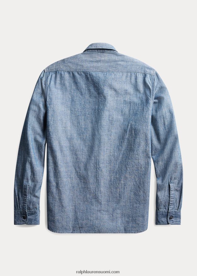 Ralph Lauren miehet indigo chambray työpaita 0Z24ZR1729 huuhtele