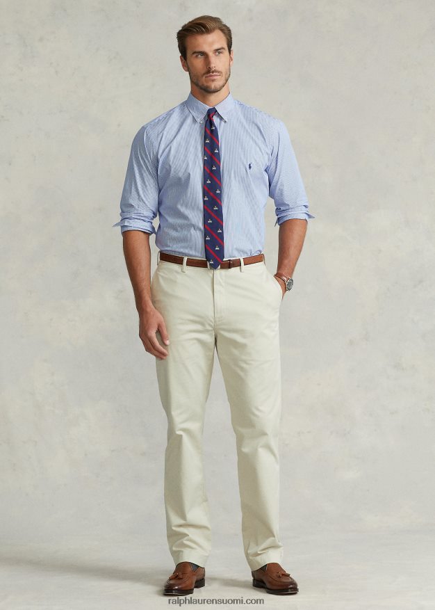 Ralph Lauren miehet joustava popliinipaita 0Z24ZR1504 sininen/valkoinen raita