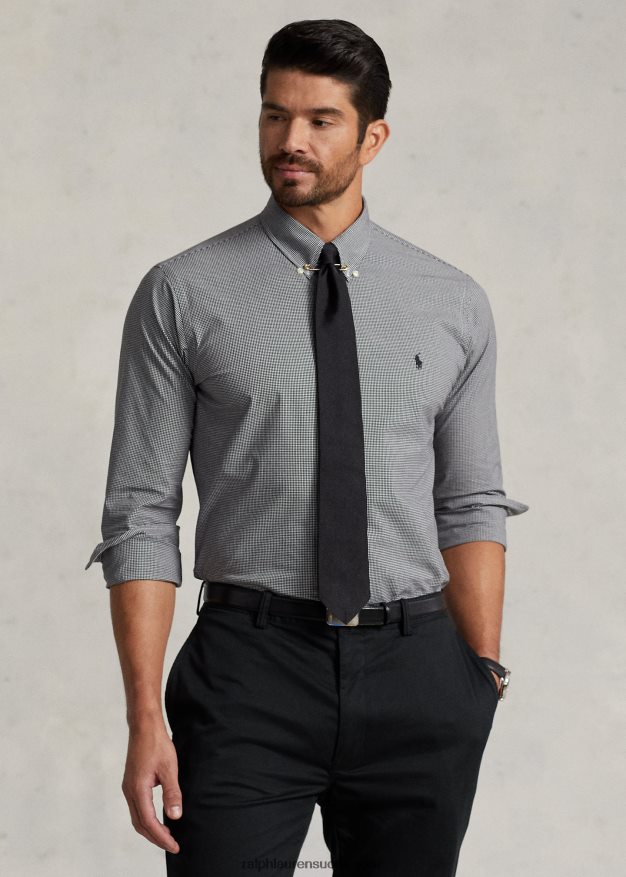 Ralph Lauren miehet joustava popliinipaita 0Z24ZR1505 musta/valkoinen tarkistus