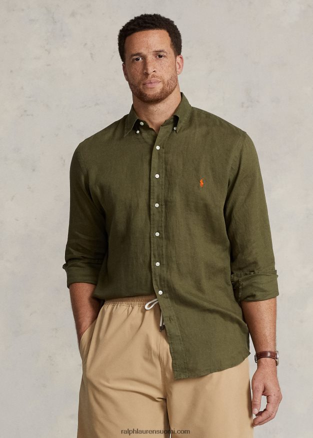 Ralph Lauren miehet kevyt pellava paita 0Z24ZR1552 tumma salvia