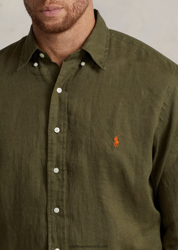 Ralph Lauren miehet kevyt pellava paita 0Z24ZR1552 tumma salvia