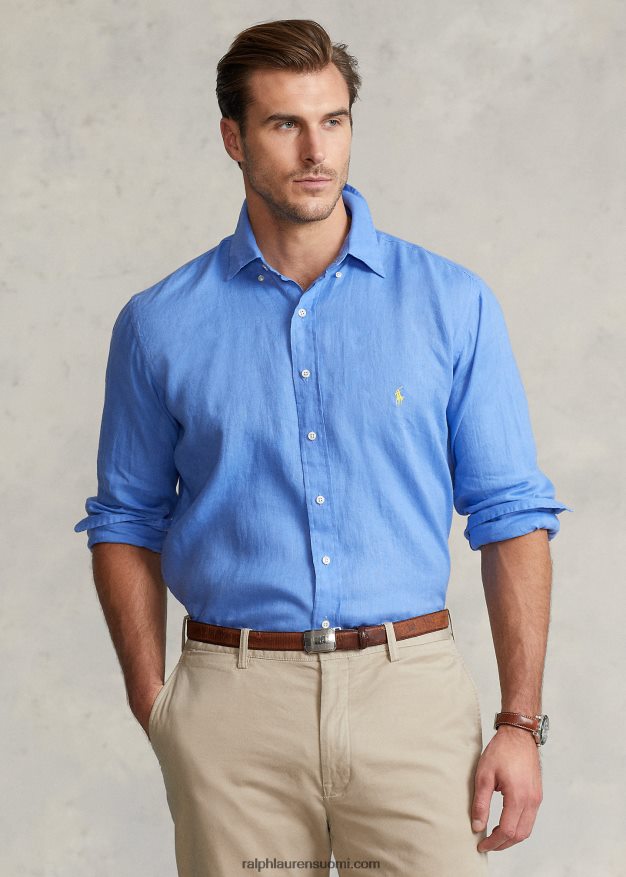 Ralph Lauren miehet kevyt pellava paita 0Z24ZR1553 satamasaaren sininen