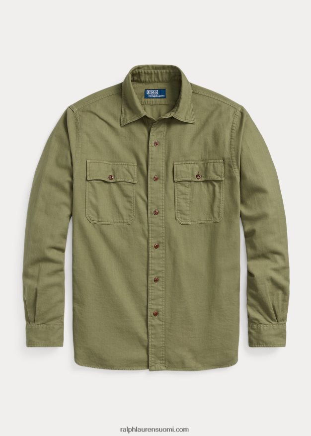 Ralph Lauren miehet klassinen istuva twill-työpaita 0Z24ZR777 roikkuu oliivi