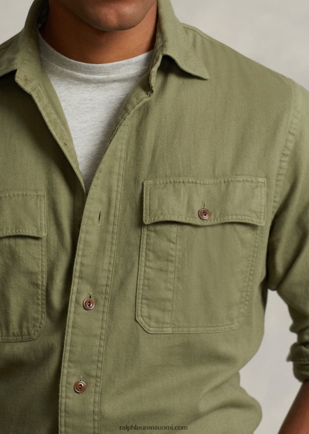 Ralph Lauren miehet klassinen istuva twill-työpaita 0Z24ZR777 roikkuu oliivi