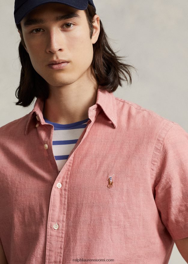 Ralph Lauren miehet klassinen istuvuus chambray paita 0Z24ZR834 merihenkinen punainen/valkoinen