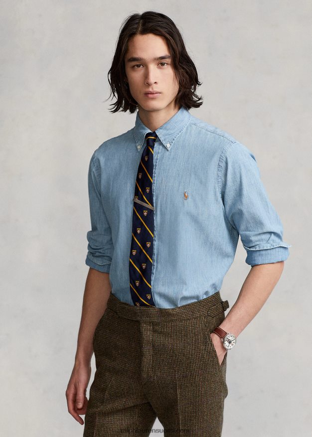 Ralph Lauren miehet klassinen istuvuus chambray paita 0Z24ZR8424 vaalea indigo