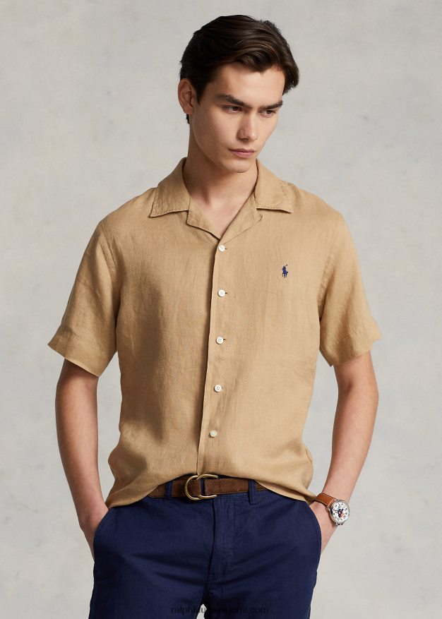 Ralph Lauren miehet klassinen istuvuus pellava camp-paita 0Z24ZR640 vintage khaki