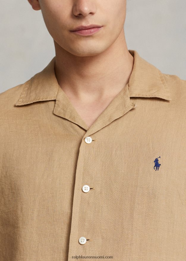 Ralph Lauren miehet klassinen istuvuus pellava camp-paita 0Z24ZR640 vintage khaki