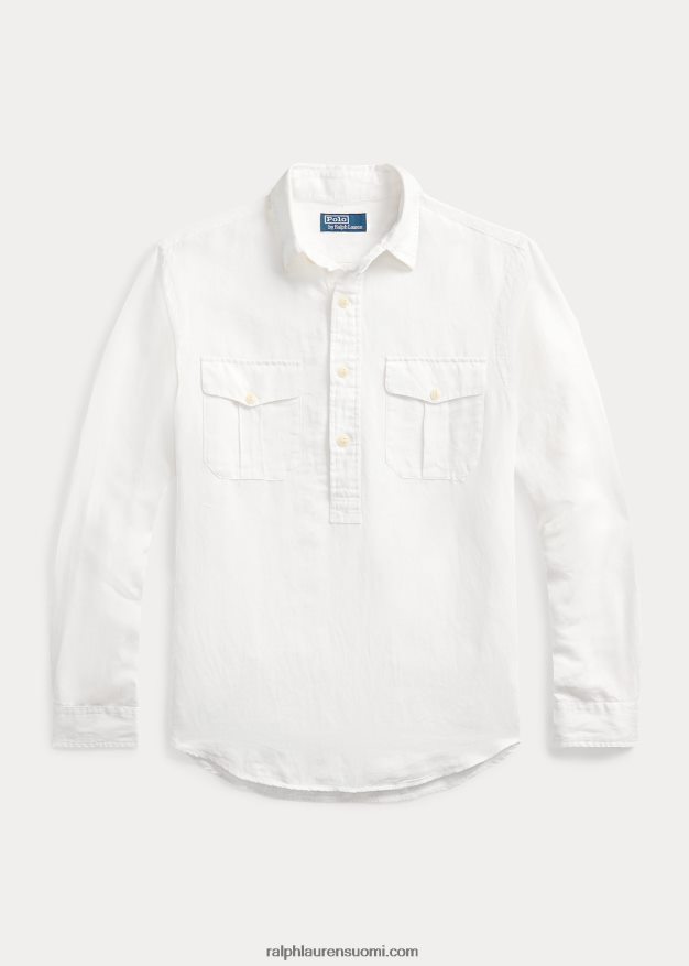 Ralph Lauren miehet klassinen istuvuus pellava-silkki popover-paita 0Z24ZR898 valkoinen