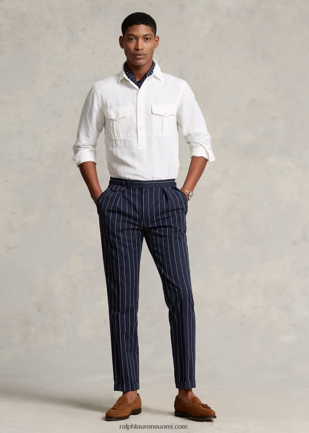 Ralph Lauren miehet klassinen istuvuus pellava-silkki popover-paita 0Z24ZR898 valkoinen