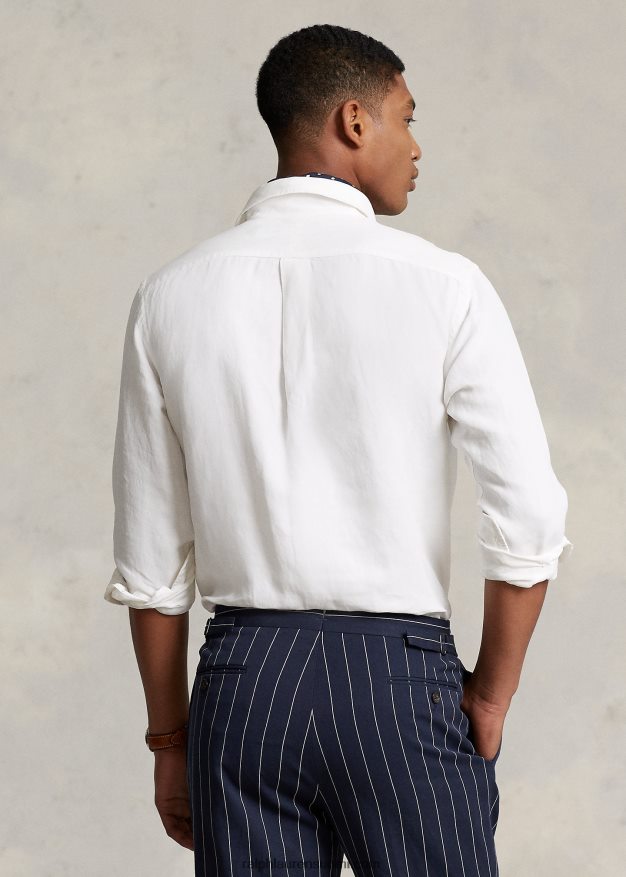 Ralph Lauren miehet klassinen istuvuus pellava-silkki popover-paita 0Z24ZR898 valkoinen
