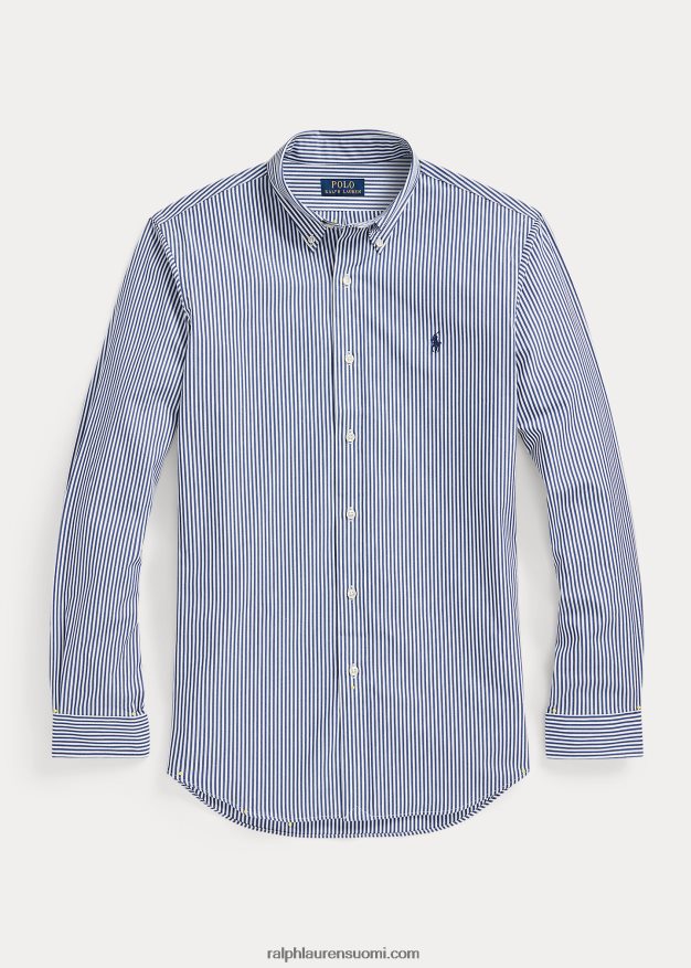 Ralph Lauren miehet klassinen istuvuus raidallinen joustava popliinipaita 0Z24ZR772 laivasto/valkoinen