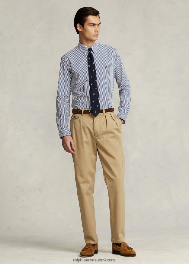 Ralph Lauren miehet klassinen istuvuus raidallinen joustava popliinipaita 0Z24ZR772 laivasto/valkoinen