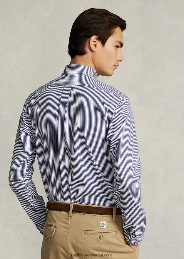 Ralph Lauren miehet klassinen istuvuus raidallinen joustava popliinipaita 0Z24ZR772 laivasto/valkoinen