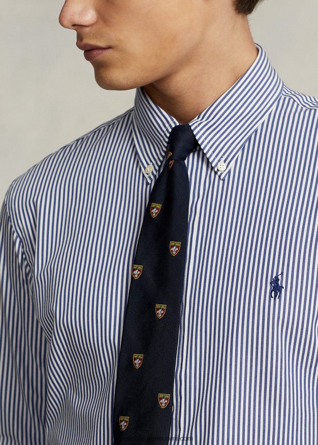 Ralph Lauren miehet klassinen istuvuus raidallinen joustava popliinipaita 0Z24ZR772 laivasto/valkoinen