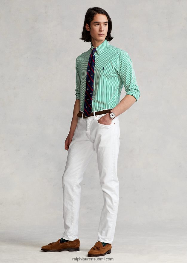 Ralph Lauren miehet klassinen istuvuus raidallinen joustava popliinipaita 0Z24ZR773 golf vihreä/valkoinen