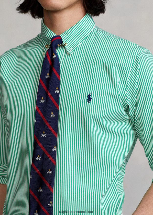 Ralph Lauren miehet klassinen istuvuus raidallinen joustava popliinipaita 0Z24ZR773 golf vihreä/valkoinen